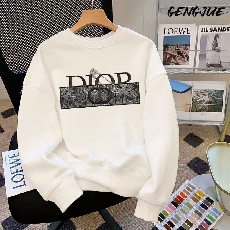 Unisex Thick Velvet Heavyweight Round Neck Long-Sleeve Sweatshirt