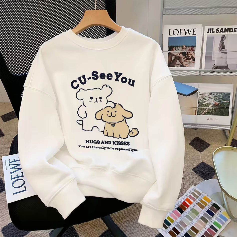 Unisex Casual Loose Cartoon Fleece-Lined Couple Sweater
