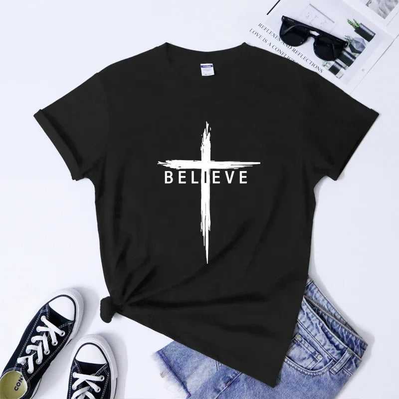European Size Pure Cotton Christian Cross T-Shirt