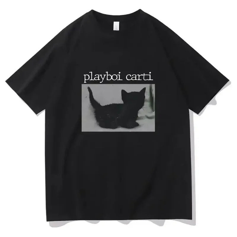 European Size Pure Cotton Black Cat Harajuku T-Shirt