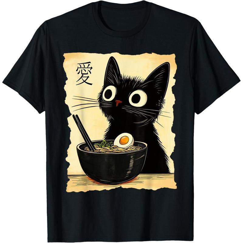 European Size Pure Cotton Cat Ramen Japanese Kawaii T-Shirt
