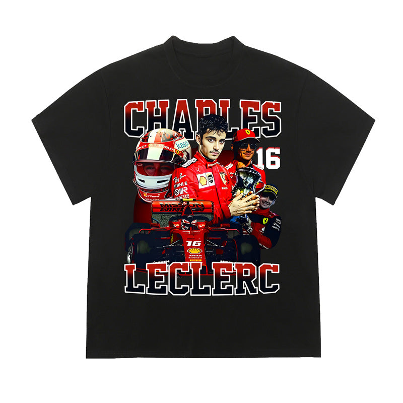 F1 Leclerc Charles Racing Print Short-Sleeve T-Shirt