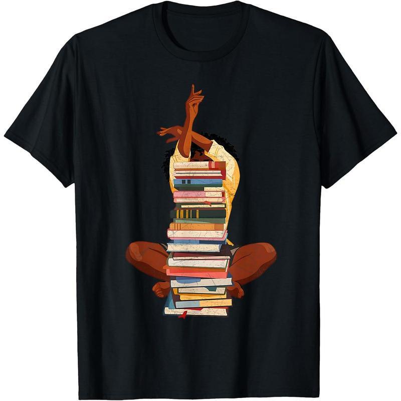 European Size Pure Cotton Afro Girl Books Graphic T-Shirt