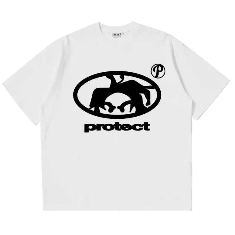 European Size Pure Cotton Unisex Youth Print Loose-Fit T-Shirt