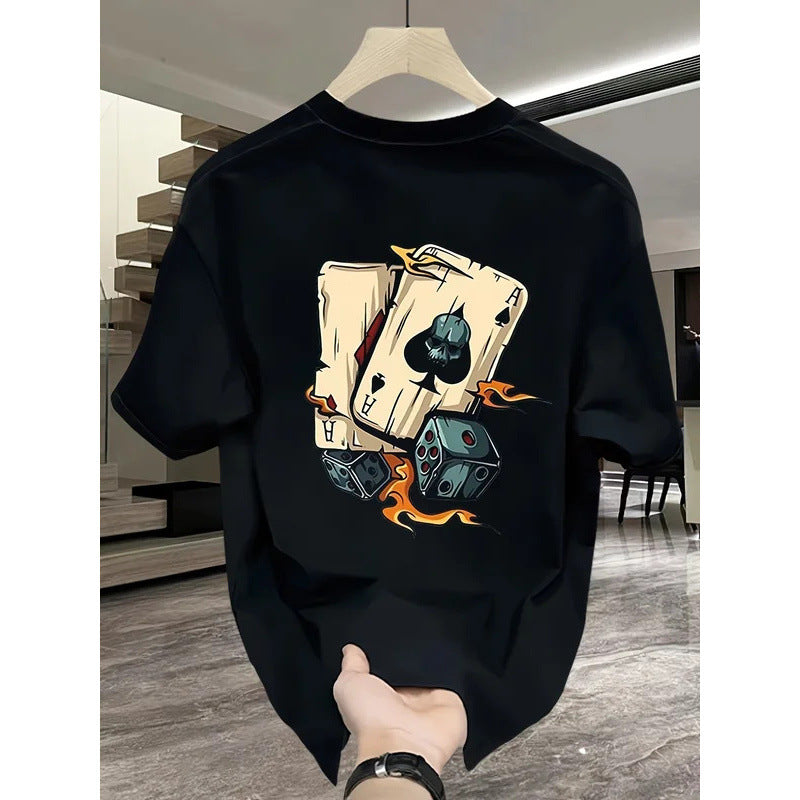 European Size Pure Cotton Men's Poker Dice Print T-Shirt