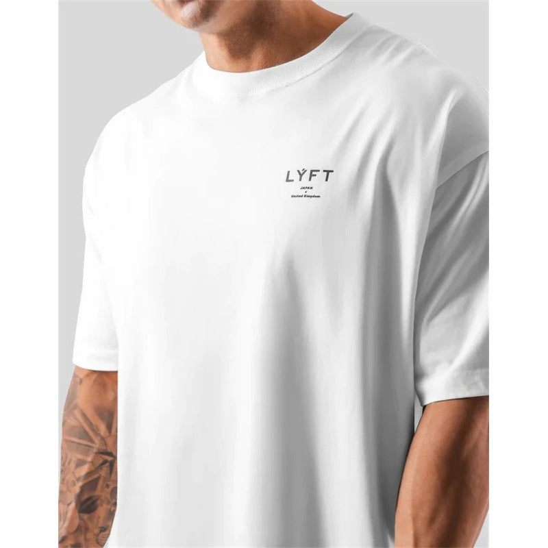 European Size Pure Cotton Men's Loose Letter Print T-Shirt