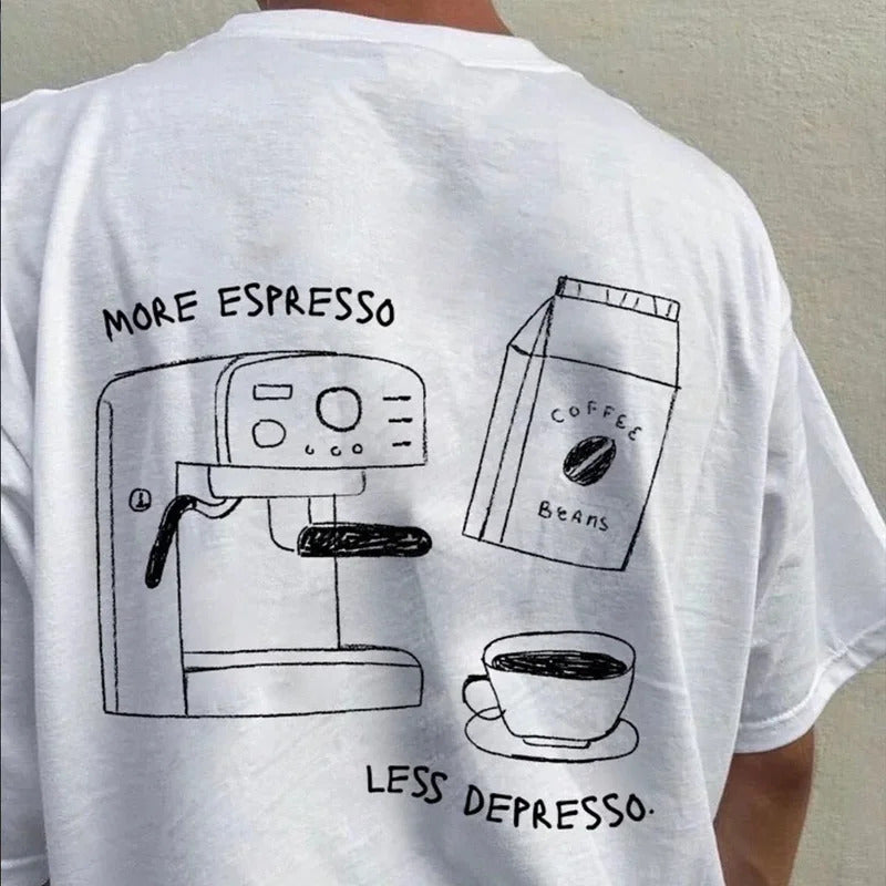 Retro American Espresso Letter Print Unisex Summer T-Shirt