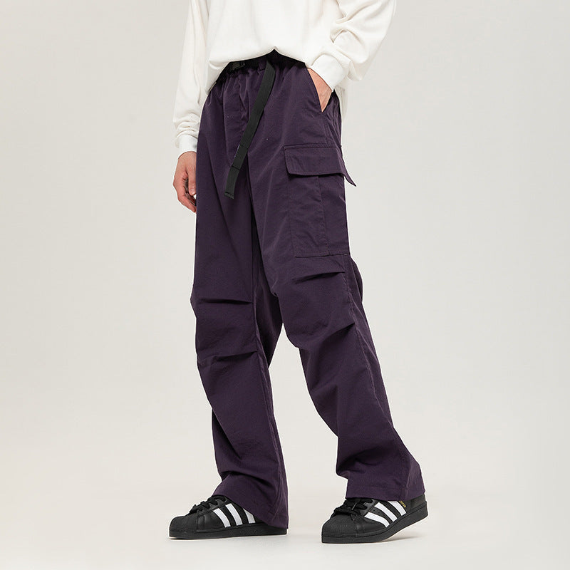 Purple Men's Functional Workwear Loose Straight Pants