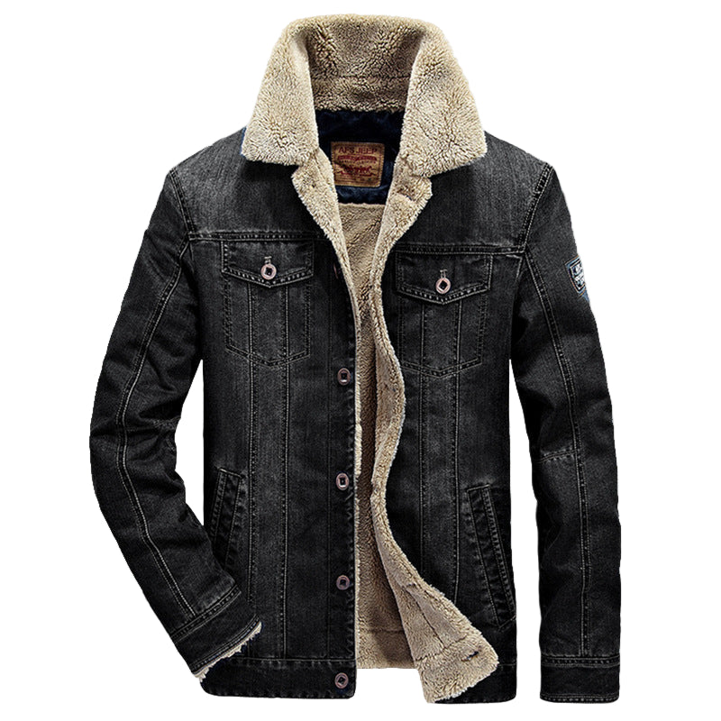 Men’s Denim Cotton-Padded Jacket | Autumn Winter Fur Collar Loose Fit