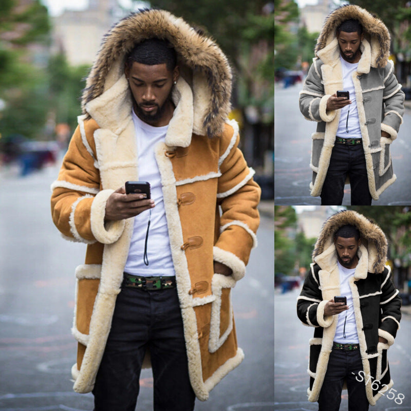 Men’s Hooded Winter Coat – Slim-Fit Casual Lapel Jacket