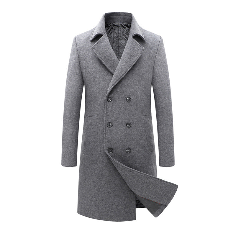 Men’s Long Wool Coat – Autumn/Winter Double-Breasted Windbreaker