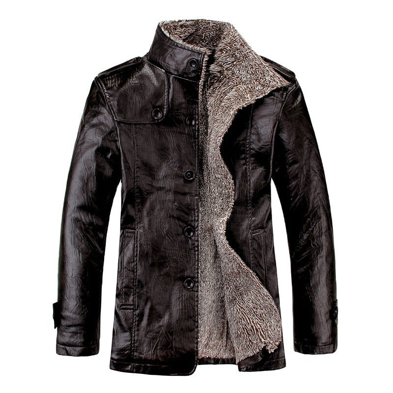 Men’s Plus Size Fur Lapel Leather Jacket Winter 7XL
