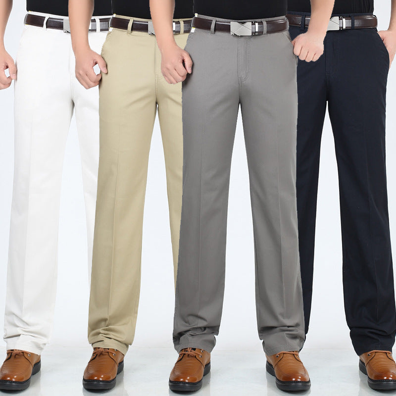 Men’s Cotton Business Casual Pants – Summer High Waist
