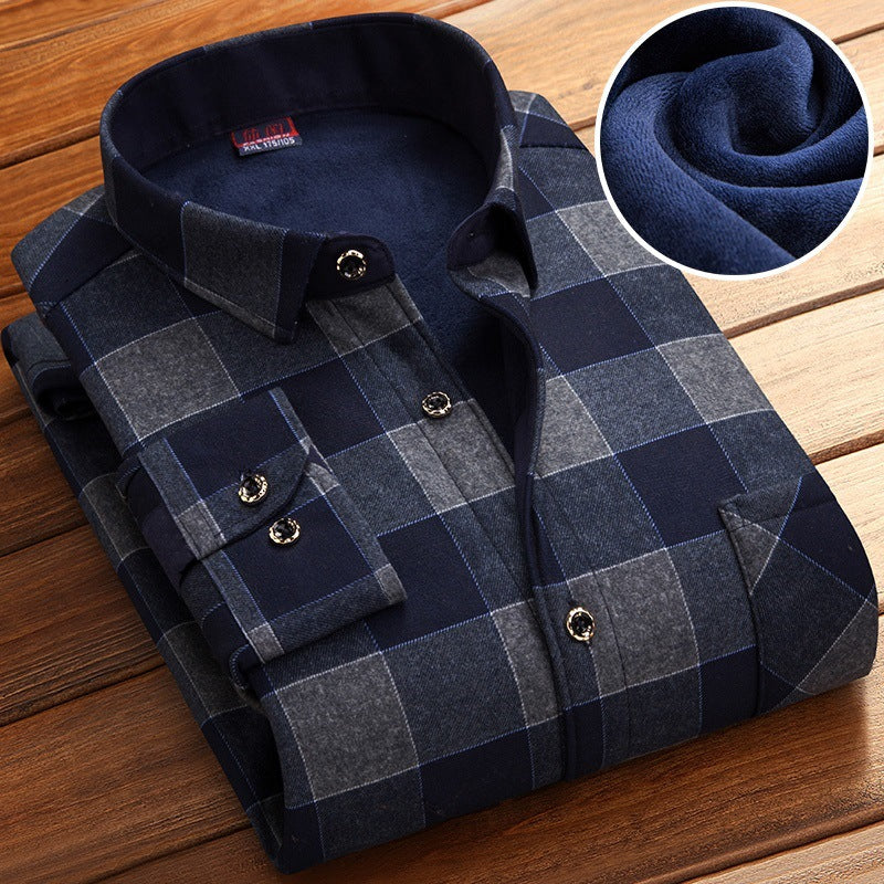 Men’s Fleece-Lined Warm Shirt for Autumn Winter Business Wear