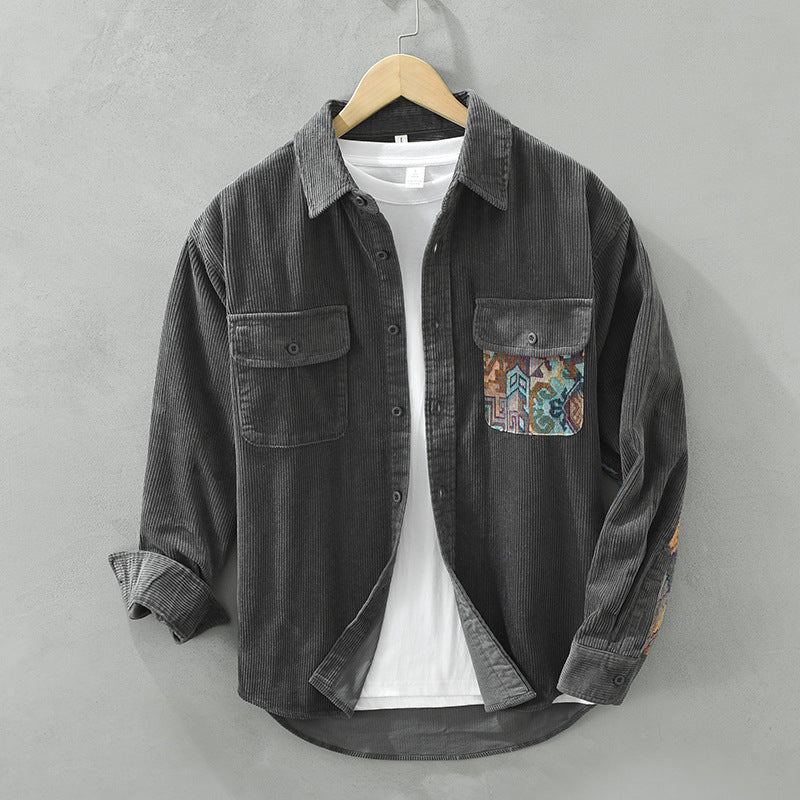 Japanese Retro Men’s Overshirt Long Sleeve Casual Top