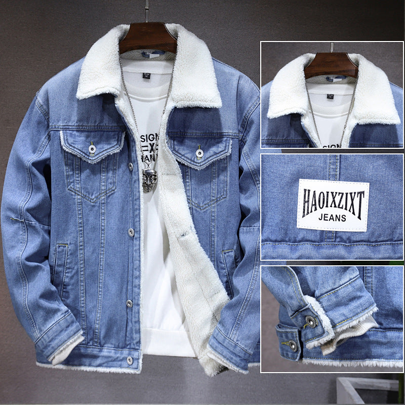 Men's Fleece-Lined Thickened Denim Jacket Warm Cotton-Padded 2024