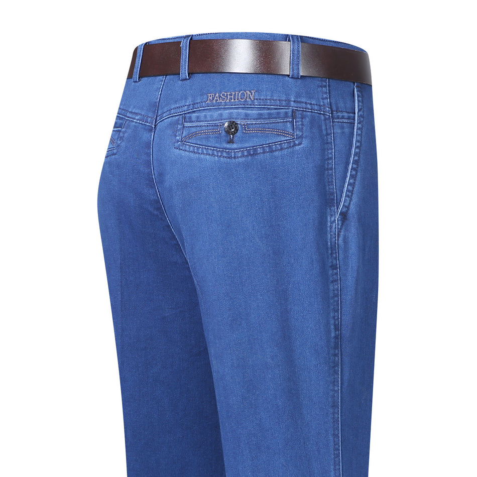 Middle-Aged Men’s High-Waist Jeans – Loose Straight Casual