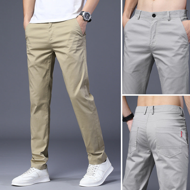 Men’s Pure Cotton Casual Pants – Slim Straight Summer 2025