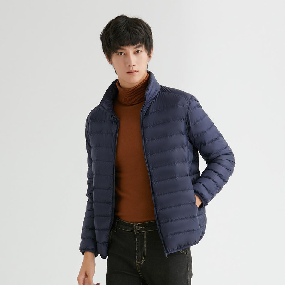 Men’s Lightweight Down Cotton Jacket – Stand Collar Winter Coat