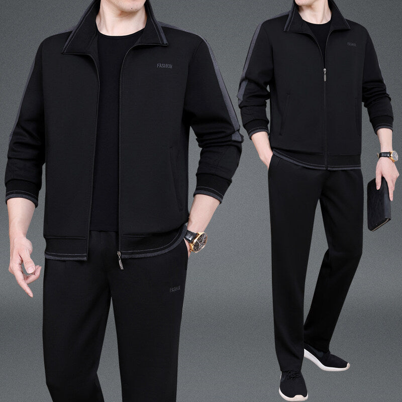 Men’s Middle-Aged Thickened Two-Piece Sports Suit for Spring-Autumn
