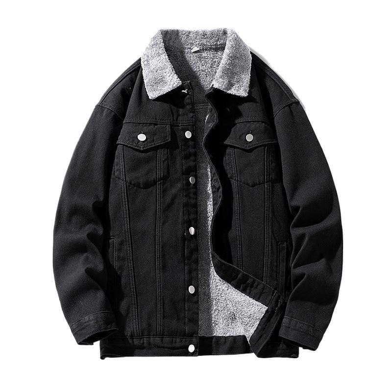 Men's Wool Collar Denim Coat Fleece-Lined Warm Jacket 2024
