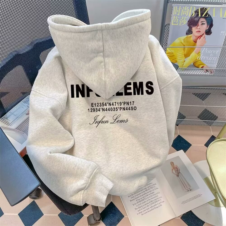 Hooded Sweatshirt Men's New Autumn and Winter fleece-lined Warm American Style Trendy Brand Letter Printing Student Clothes Jacket