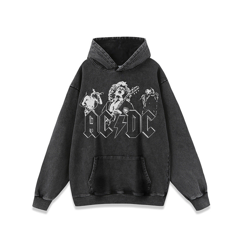 Unisex Rap Rock Hoodie – Washed American Hip-Hop Sweatshirt