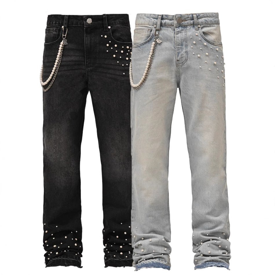 Men’s Stacked Straight Denim Pants Street Style