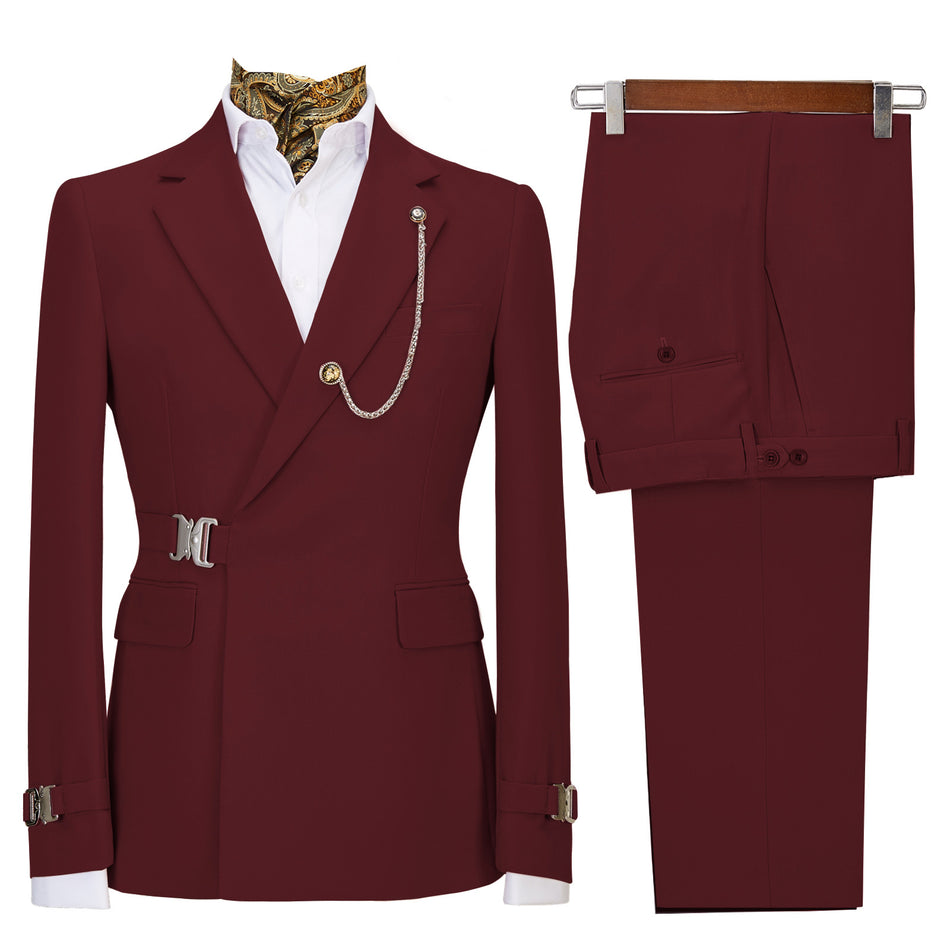 Men’s Two-Piece Dress Suit with Metal Buckle Design