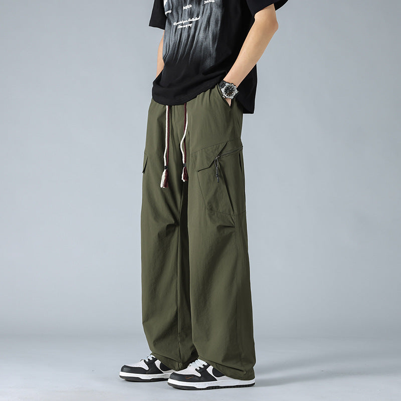 Plus Size Summer Cargo Pants Men’s Thin Ice Silk Wide Leg