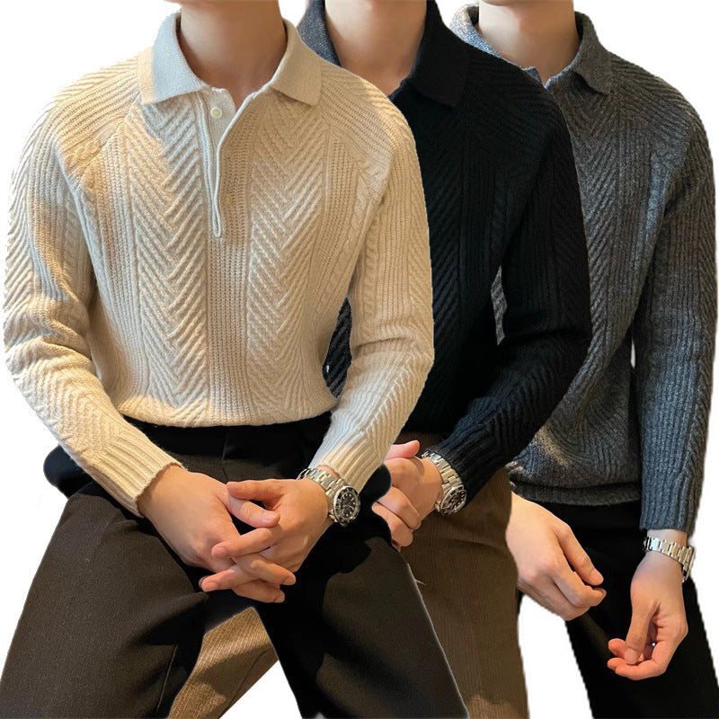Men’s Polo Knitwear Sweater – Business Casual Long Sleeve
