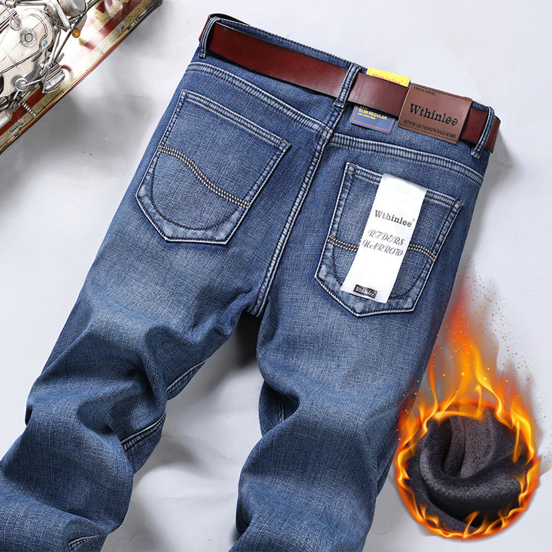 Korean Style Velvet Warm Jeans Loose Winter Men