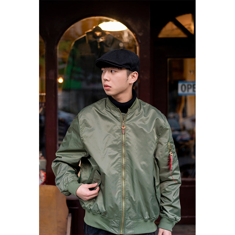 Men’s Loose MA-1 Nylon Bomber Jacket – American Military Style
