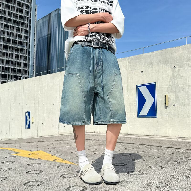 Washed Retro Men’s Cargo Denim Shorts