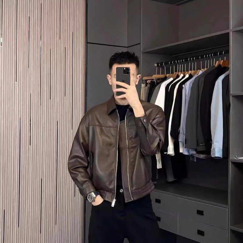 Men’s Autumn PU Leather Motorcycle Jacket Casual Loose Fit