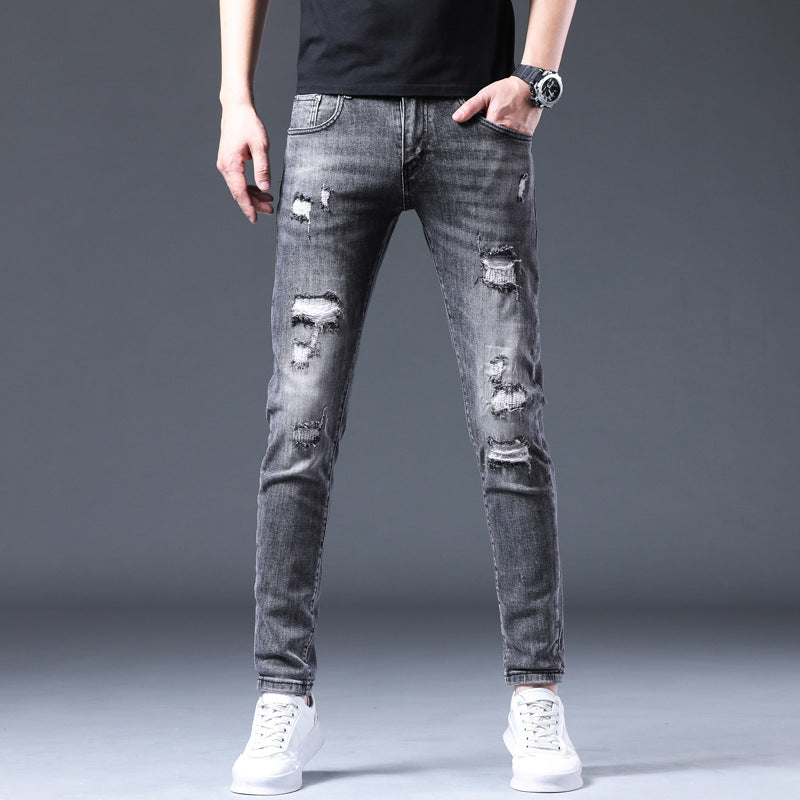 Ripped Patch Slim Fit Jeans Men