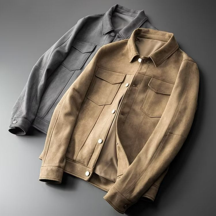 Men’s Suede Lapel Jacket – Vintage British Style Spring/Autumn