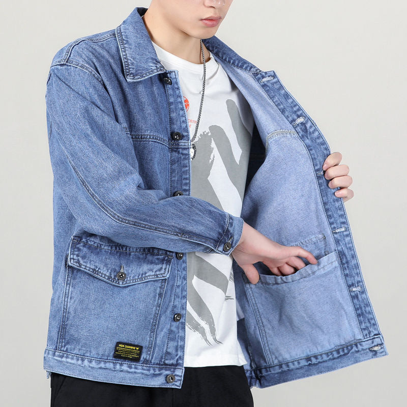 6180 Men’s Denim Jacket – Loose Fit Multi-Pocket Casual Top