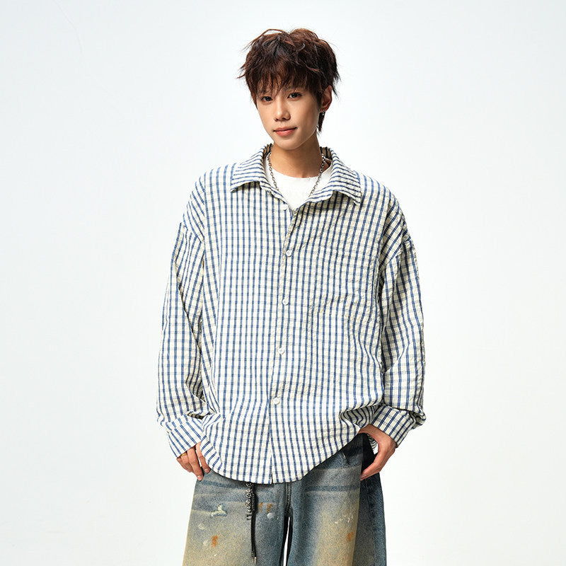 American Retro Plaid Long-Sleeve Shirt for Men