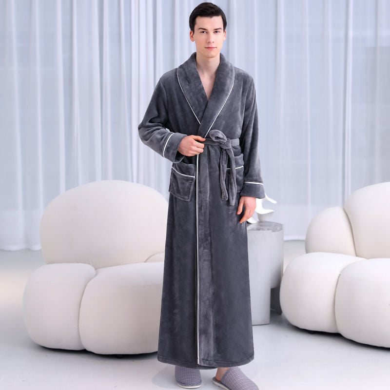 Men’s Coral Velvet Bathrobe – Thickened Winter Nightgown Plus Size Pajamas
