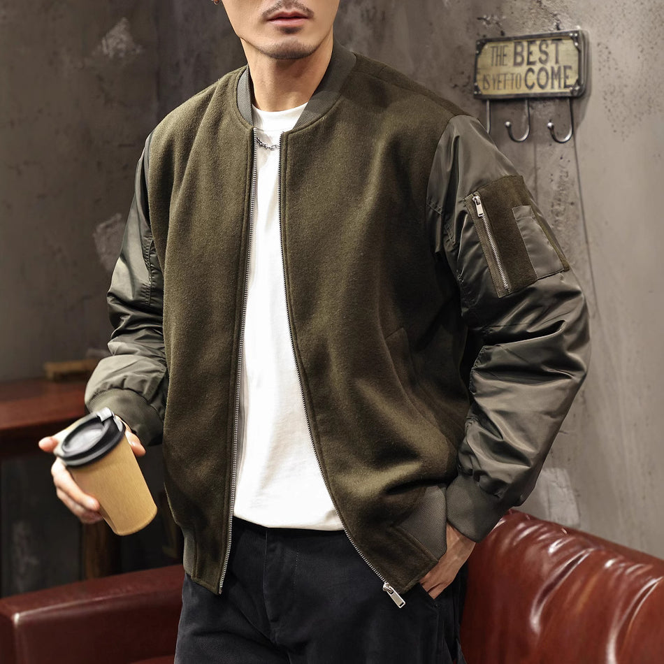 Aviator Wool Jacket – Men’s Baseball Collar Thick Winter Top
