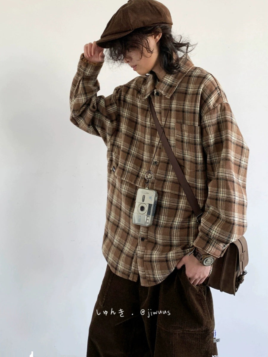 Retro Woolen Plaid Men’s Overshirt Lazy Spring Jacket