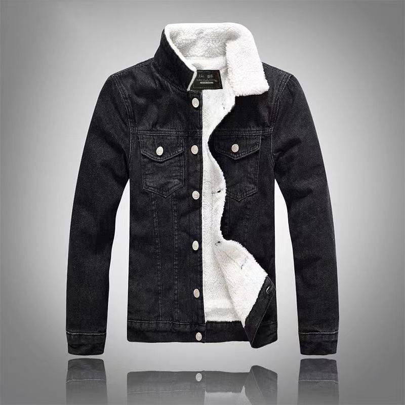 Men's Fleece-Lined Sherpa Denim Jacket Slim Fit Winter Coat