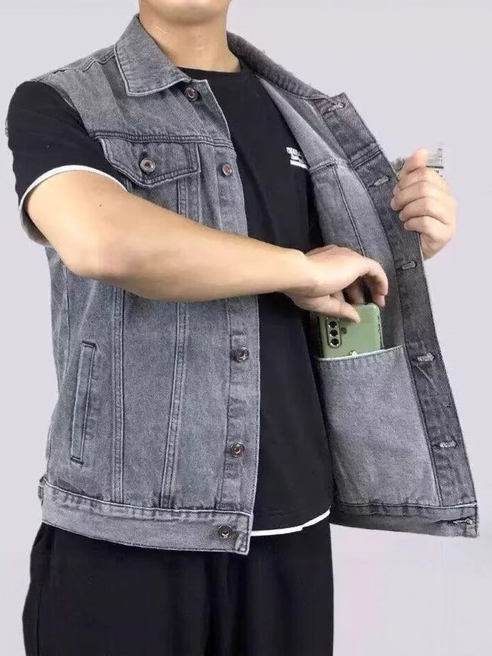Men’s Slim Fit Denim Vest – Korean Style Retro Waistcoat