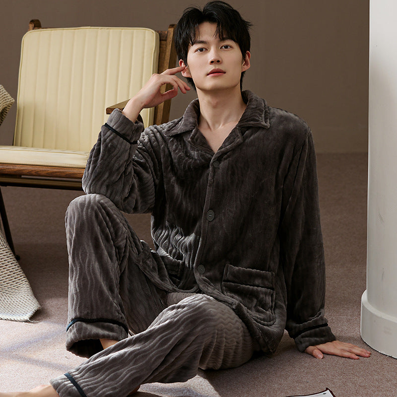 Men’s Winter Flannel Loungewear – Thick Striped Set