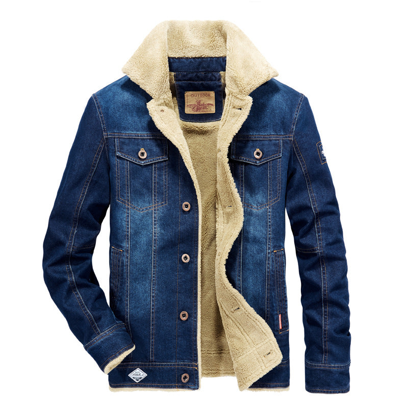 Men’s Winter Denim Jacket | Fleece-Lined Lamb Fur Slim Fit Coat