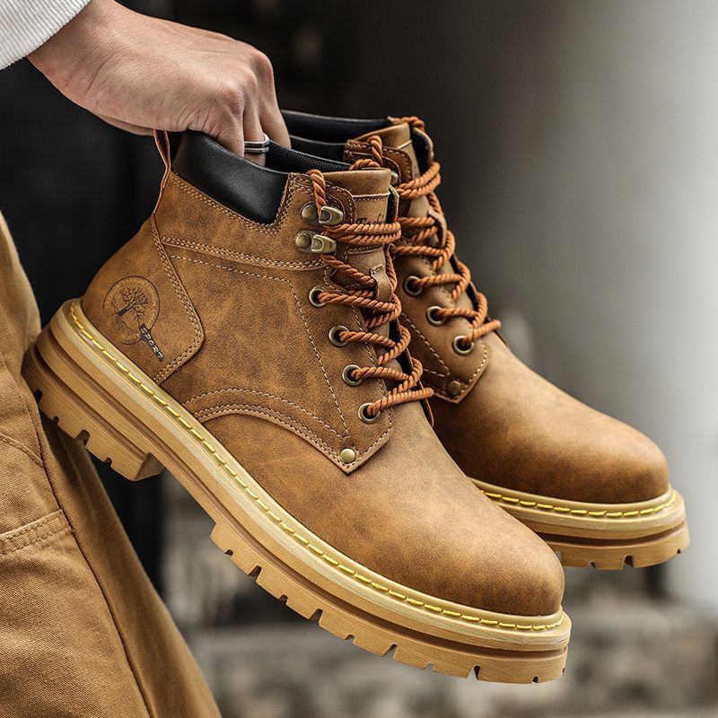 Winter High-Top Trbottomy Thick-Soled Leather Work Shoes Men