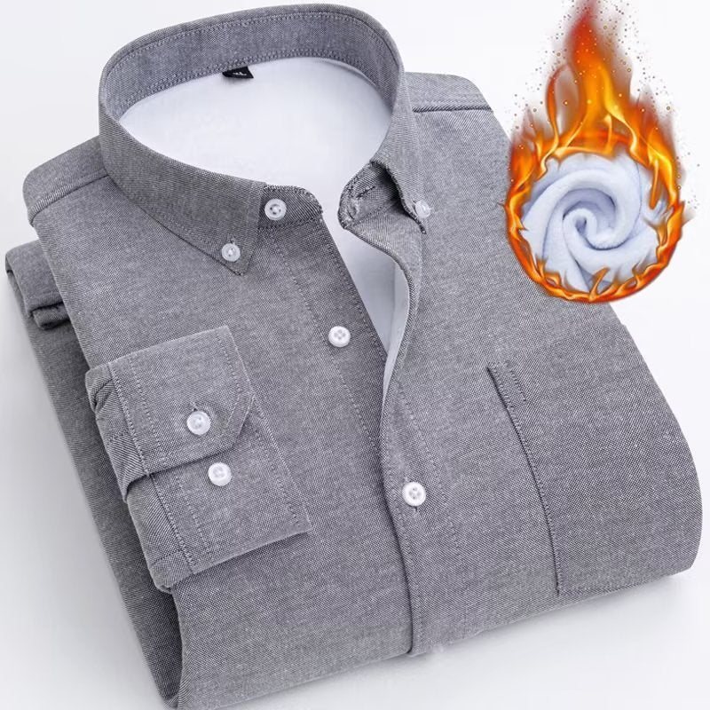 Men’s Fleece-Lined Oxford Long Sleeve Shirt Autumn Winter