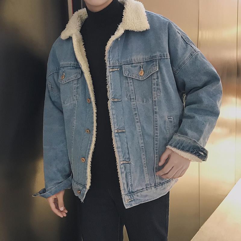 Men's Winter Lamb Wool Denim Coat Fleece-Lined Thick Cotton Jacket
