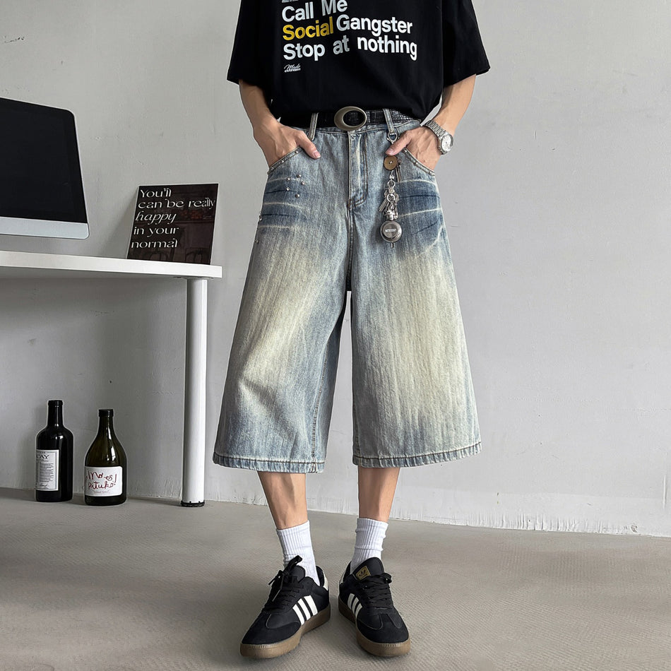 Rivet Detail Retro Wide-Leg Cropped Jeans